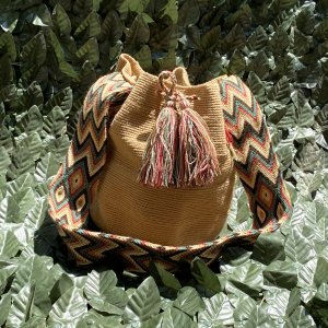 Μοναδική Χειροποίητη Κολομβιανή Boho Style Πλεκτή Τσάντα Χακί - Wayuu Mochila
