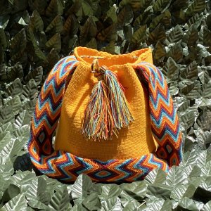 Μοναδική Χειροποίητη Κολομβιανή Boho Style Πλεκτή Τσάντα Πορτοκαλί - Wayuu Mochila