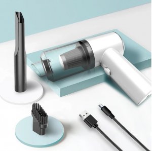 USB Φορητό Μίνι Ηλεκτρικό Σκουπάκι Αναρρόφησης Υγρών , Στερεών 120W με LED Φωτισμό Αυτοκινήτου Επαναφορτιζόμενο PS-108395 Λευκό