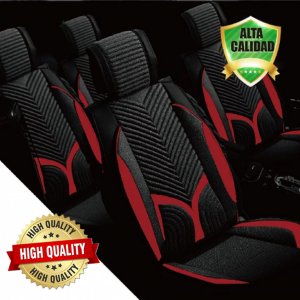 Premium Σετ Universal Ανατομικά Καλύμματα Καθισμάτων Αυτοκινήτου από Αφρώδες Ύφασμα σε Μαύρο,Κόκκινο Χρώμα 7 Τεμάχια