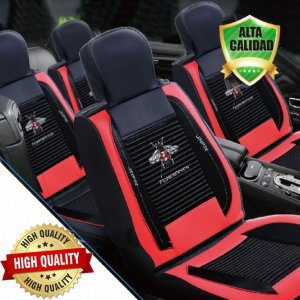 Premium Σετ Universal Ανατομικά Καλύμματα Καθισμάτων Αυτοκινήτου από Αφρώδες Ύφασμα σε Μαύρο Χρώμα και Μαύρο,Κόκκινο Pu Leather 7τμχ