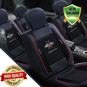 Premium Σετ Universal Ανατομικά Καλύμματα Καθισμάτων Αυτοκινήτου από Αφρώδες Ύφασμα σε Μαύρο Χρώμα και Μαύρο Pu Leather με Κόκκινες Λεπτομέρειες 7τμχ