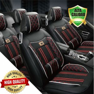 Premium Σετ Universal Ανατομικά Καλύμματα Καθισμάτων Αυτοκινήτου από Αφρώδες Pu Leather,Υφασμα σε Μαύρο,Κόκκινο Χρώμα 7 τμχ