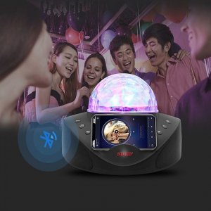 Bluetooth Φορητό Ηχοσύστημα Karaoke με 2 Ασύρματα Μικρόφωνα, Disco Crystal &amp; USB,SD Player - 20W Μαύρο SDRD SD-308