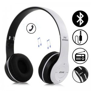 Ασύρματα Ακουστικά Bluetooth με Ενσωματωμένο Μικρόφωνο &amp; Υποδοχή για MicroSD - Wireless BT Over Ear P47, Λευκά