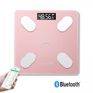 Γυάλινη Ψηφιακή Ζυγαριά Bluetooth για Μέτρηση Βάρους &amp; Λιπομετρητή Σώματος Έως 180kg - Ροζ