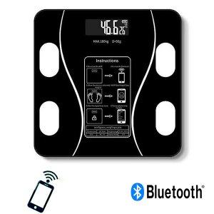 Γυάλινη Ψηφιακή Ζυγαριά Bluetooth για Μέτρηση Βάρους, Λιπομέτρηση &amp; Δείκτη Μάζας Σώματος Έως 180kg - Μαύρη
