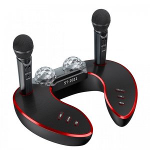 Bluetooth Φορητό Ηχοσύστημα Karaoke με 2 Ασύρματα Μικρόφωνα, Disco Crystal &amp; USB,SD Player - Μαύρο,Κόκκινο ST-2021