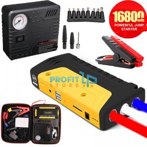 Σετ SOS Jump Starter &amp; Κομπρεσέρ Αυτοκινήτου - 16800mAh Εκκινητής Power Bank USB &amp; Τρόμπα Αέρος με LED Φακό Αστυνομίας &amp; Κόφτη Ζώνης