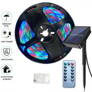Αδιάβροχη Αυτόνομη RGB Ταινία LED 3528 SMD, με Ηλιακό Πάνελ &amp; Τηλεχειριστήριο, RGB Λεντοταινία 5 Μέτρων, OEM
