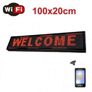 WiFi Αδιάβροχη Ηλεκτρονική Πινακίδα Μονής Όψης με Κυλιόμενη Επιγραφή Κόκκινα LED 100x20cm