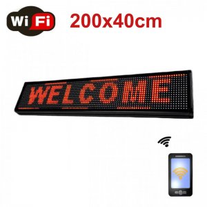 WiFi Αδιάβροχη Ηλεκτρονική Πινακίδα με Κυλιόμενη Επιγραφή Κόκκινα LED 200x40cm