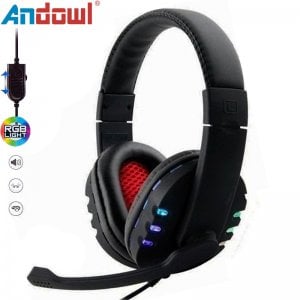 Ενσύρματα Gaming Ακουστικά USB με Μικρόφωνο Andowl, RGB Φωτισμό, Over Ear Headset Για PC, PS, XBOX, S-359