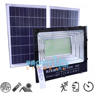 Μεγάλος Ηλιακός Προβολέας LED, 800W, Αδιάβροχος IP67 με 2 Φωτοβολταϊκά Πάνελ, Τηλεχειριστήριο, Αισθητήρα Κίνησης &amp; Χρονοδιακόπτη, RZ-800W