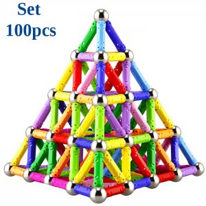 Σετ 100pcs Μαγνητικοί Ράβδοι Μπάρες Sticks &amp; Μπίλιες Κατασκευών - Παιδικό Παιχνίδι Magnetic Wand Game