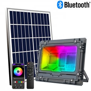 Αδιάβροχος Bluetooth RGB Ηλιακός Προβολέας 300W με App Κινητού 72 LED Τηλεχειρισμό &amp; Χρονοδιακόπτη Αλουμινίου με Πάνελ