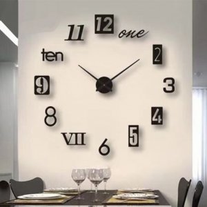 Αυτοκόλλητο Ρολόι Τοίχου Ακρυλικό DIY με Μηχανισμό Quartz &amp; Μαύρους Αριθμούς και Γράμματα 80x80cm