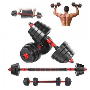 Super Σετ 2 σε 1 Γυμναστικής με Μπάρα &amp; Αλτήρες 50kg Βάρη - Βαράκια με Αντιολισθητικές Λαβές Μαύρο - Κόκκινο