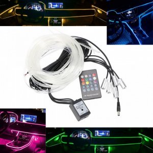 Διακοσμητικός Φωτισμός Οπτική Ίνα LED RGB 3μ Εσωτερικού Σαλονιού Αυτοκινήτου - Φωτορυθμικό με Τηλεχειριστήριο &amp; Μικρόφωνο 12V Fiber Optic