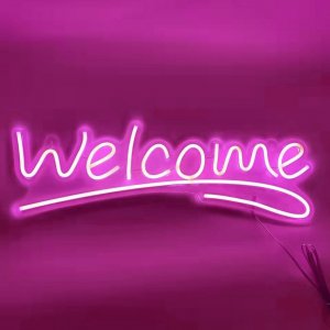 Μεγάλη LED Φωτιζόμενη Πινακίδα Welcome Ροζ με Ακρυλική Πλάκα 60cm