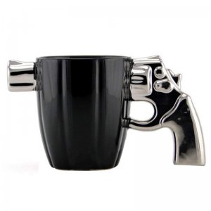 Τρισδιάστατη Κεραμική Κούπα Περίστροφο Revolver για Καφέ &amp; Τσάι 350ml - Ασημί