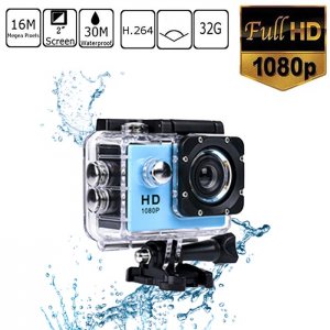 Super Extreme Αδιάβροχη Κάμερα Δράσης FHD 1080p 2.0in - Action Camera με Πλήρη Αξεσουάρ - Μπλέ