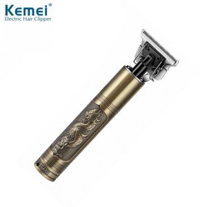 Kemei Επαγγελματική Κουρευτική Μηχανή 5W Επαναφορτιζόμενη Ρυθμιζόμενου Μήκους Κοπής &amp; με Λεπίδες Carbon - Χρυσή με Ανάγλυφο Δράκο
