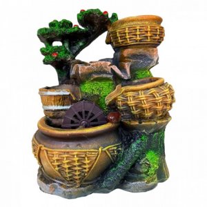 Διακοσμητικό Συντριβάνι Feng Shui με 3 Κιούπια, Βαρέλι και Νερόμυλο 24x16x14εκ
