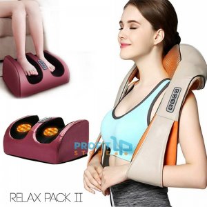 Σετ Relax Pack II Μασάζ Αυχένα &amp; Ποδιών , Πέλμα - Ηλεκτρική Συσκευή 16 Κεφαλών Shiatsu &amp; Foot Massager με Υπέρυθρες για Χαλάρωση στο Σπίτι