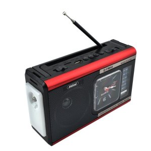 Ραδιόφωνο - Φακός με Ρολόι &amp; Ηχείο Bluetooth - Κόκκινο, Μαύρο