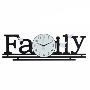 Μαύρο Pολόι Τοίχου Family από Υψηλής Ποιότητας Ίνες Ξύλου 80x26cm