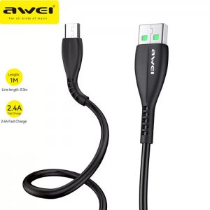 Awei Universal Καλώδιο Γρήγορης Φόρτισης 2.4A &amp; Μεταφοράς Δεδομένων 1m USB σε MicroUSB - Μαύρο