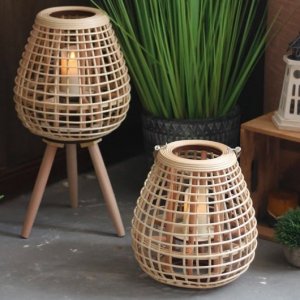 Μικρό Επιδαπέδιο Διακοσμητικό Boho Φαναράκι Bamboo Καφέ 28x28x52cm