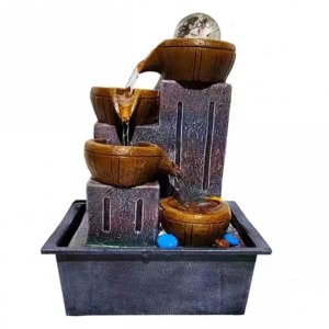 Διακοσμητικό Συντριβάνι Feng Shui με Πιθάρια, Τρεχούμενο Νερό &amp; Πολύχρωμο Φωτισμό LED 17x15x29cm