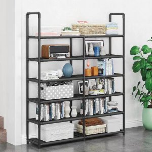 Διπλή Ραφιέρα Δαπέδου με 6 Ράφια 115x80x22cm - Storage Rack Μαύρο