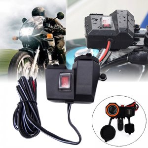 Αδιάβροχη Πρίζα Μοτοσυκλέτας 12V με Υποδοχή Αναπτήρα - 2 Θύρες USB &amp; Διακόπτη - Μαύρο