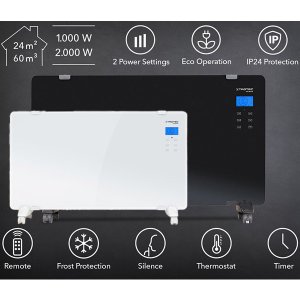 Trotec Γυάλινος Επιδαπέδιος Θερμοπομπός 2000W με LCD Οθόνη Αφής, Τηλεχειριστήριο, 2 Επίπεδα Θέρμανσης, Ρυθμιζόμενο Θερμοστάτη &amp; Χρονοδιακόπτη