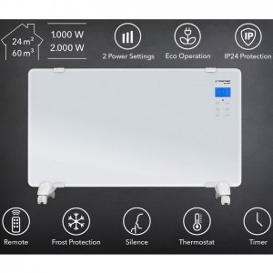 Trotec Γυάλινος Επιδαπέδιος Θερμοπομπός 2000W με LCD Οθόνη Αφής, Τηλεχειριστήριο, 2 Επίπεδα Θέρμανσης, Ρυθμιζόμενο Θερμοστάτη &amp; Χρονοδιακόπτη - Λευκό