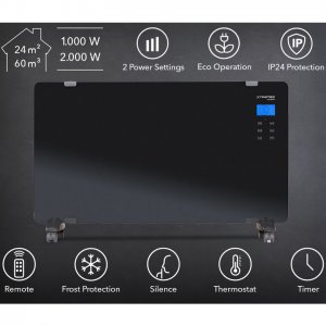 Trotec Γυάλινος Επιδαπέδιος Θερμοπομπός 2000W με LCD Οθόνη Αφής, Τηλεχειριστήριο, 2 Επίπεδα Θέρμανσης, Ρυθμιζόμενο Θερμοστάτη &amp; Χρονοδιακόπτη - Μαύρο