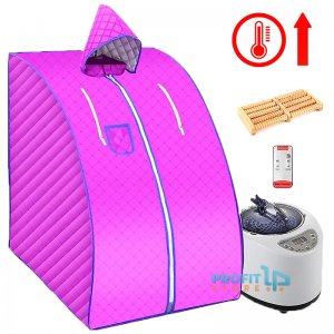 VSauna Φορητή Ατομική Σάουνα - Χαμάμ Ατμού με Ισοθερμική Αδιάβροχη Ολόσωμη Καμπίνα, Κουκούλα, Ρόλερ Μασάζ &amp; Τηλεκοντρόλ - Portable Steam Sauna Ροζ