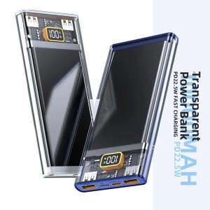 Διάφανο Εργονομικό Powerbank Fast Charging Μπαταρίας 20000mAh με 2 Θύρες USB &amp; 1 Θύρα Type C 22.5 W