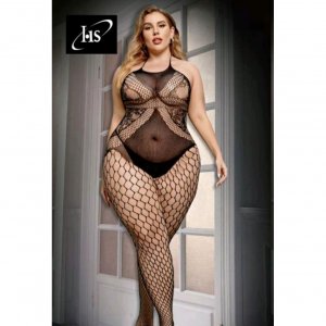 HS Σέξι Γυναικείο Plus Size Ολόσωμο See Through Εσώρουχο One Size - Μαύρο