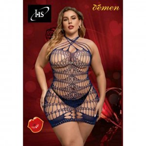 HS Σέξι Γυναικείο Plus Size Ολόσωμο See Through Εσώρουχο One Size - Μπλε