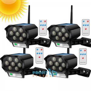 Σετ 4 Mini Αδιάβροχο Ηλιακό 42 LED Φωτιστικό Δρόμου &amp; Ομοίωμα Κάμερας Ασφαλείας Dummy με Φωτοκύτταρο, Αισθητήρα Κίνησης &amp; Τηλεχειριστήριο - Μαύρο