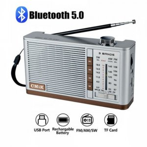 Ρετρό Ασύρματο Φορητό Ηχείο Bluetooth - Ραδιόφωνο CMiK 5W με Ροδέλα TF, USB, AUX - Γκρι