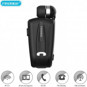 Ασύρματο Handsfree Bluetooth Ανασυρόμενο Ακουστικό Πέτου Fineblue Wireless In-Ear Headset - Μαύρο