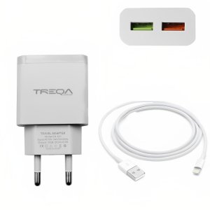 Φορτιστής Ταχείας Φόρτισης με 2 Θύρες USB 3.1A και Καλώδιο Lightning - Treqa