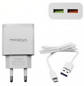Φορτιστής Ταχείας Φόρτισης με 2 Θύρες USB 3.1A και Καλώδιο Micro USB - Treqa