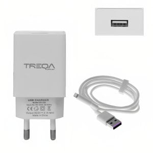 Φορτιστής Ταχείας Φόρτισης με 1 Θύρα USB 3.1A και Καλώδιο Lightning - Treqa