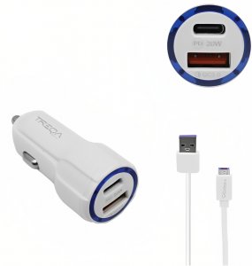 Φορτιστής Αυτοκινήτου Ταχείας Φόρτισης 12V – 24V με Θύρα USB-A 3.1Α και Θύρα USB-C PD 20W  και Καλώδιο Micro USB - Treqa - Λευκό